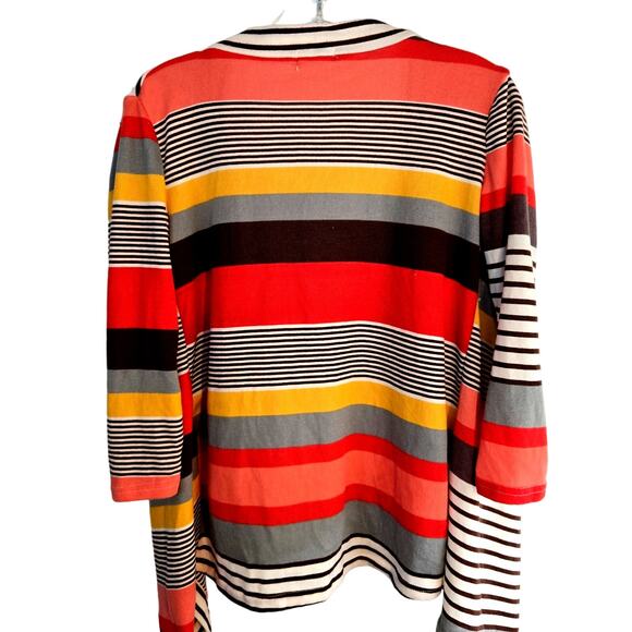 Myobe Women's Sweater Cardigan Medium M Striped Orange Brown Misses Size 8 10 - Picture 7 of 8